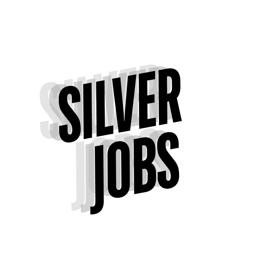 Text reading 'Silver Jobs' in black and gray on a teal background.