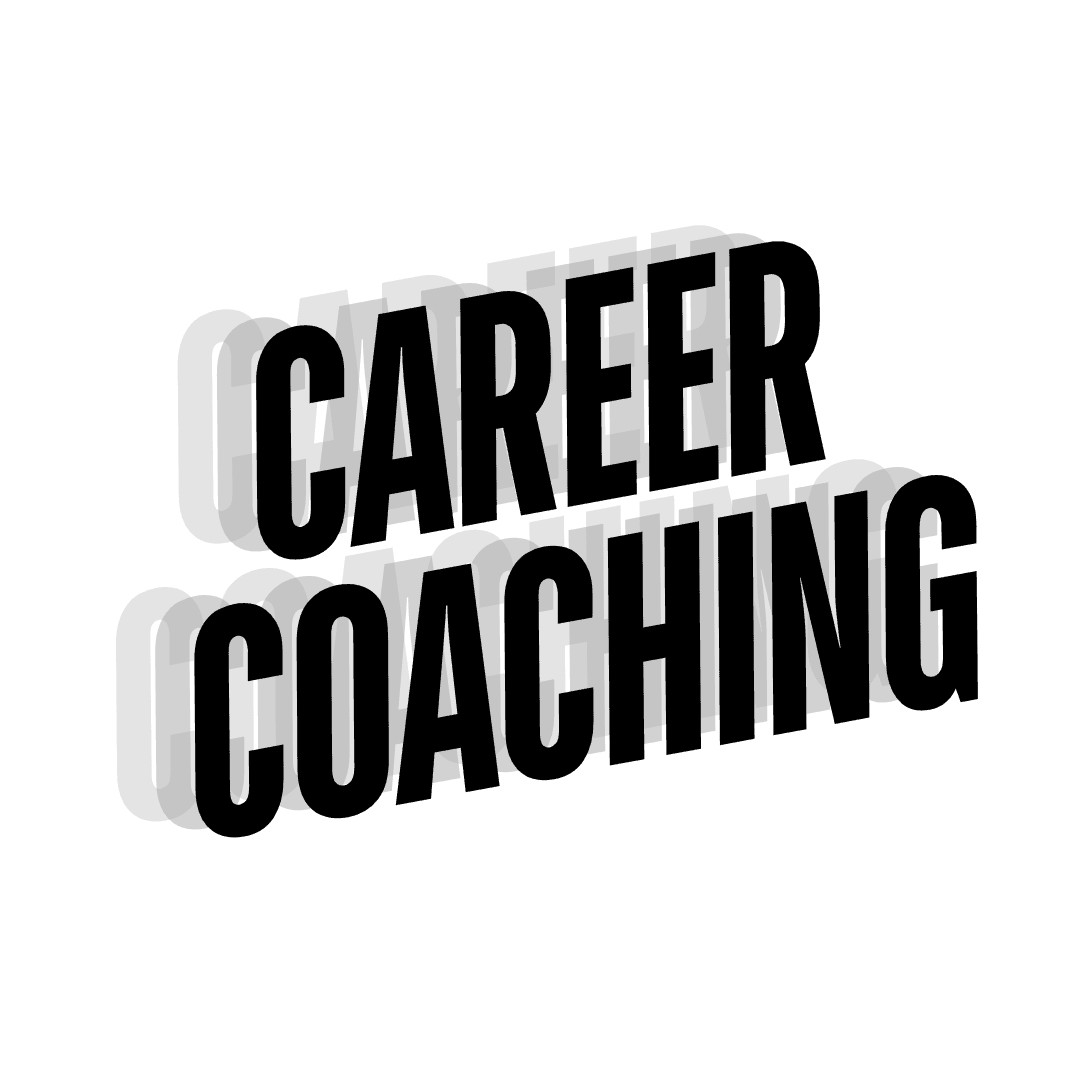 Stylized 3D text reading 'Career Coaching' on a blue background.