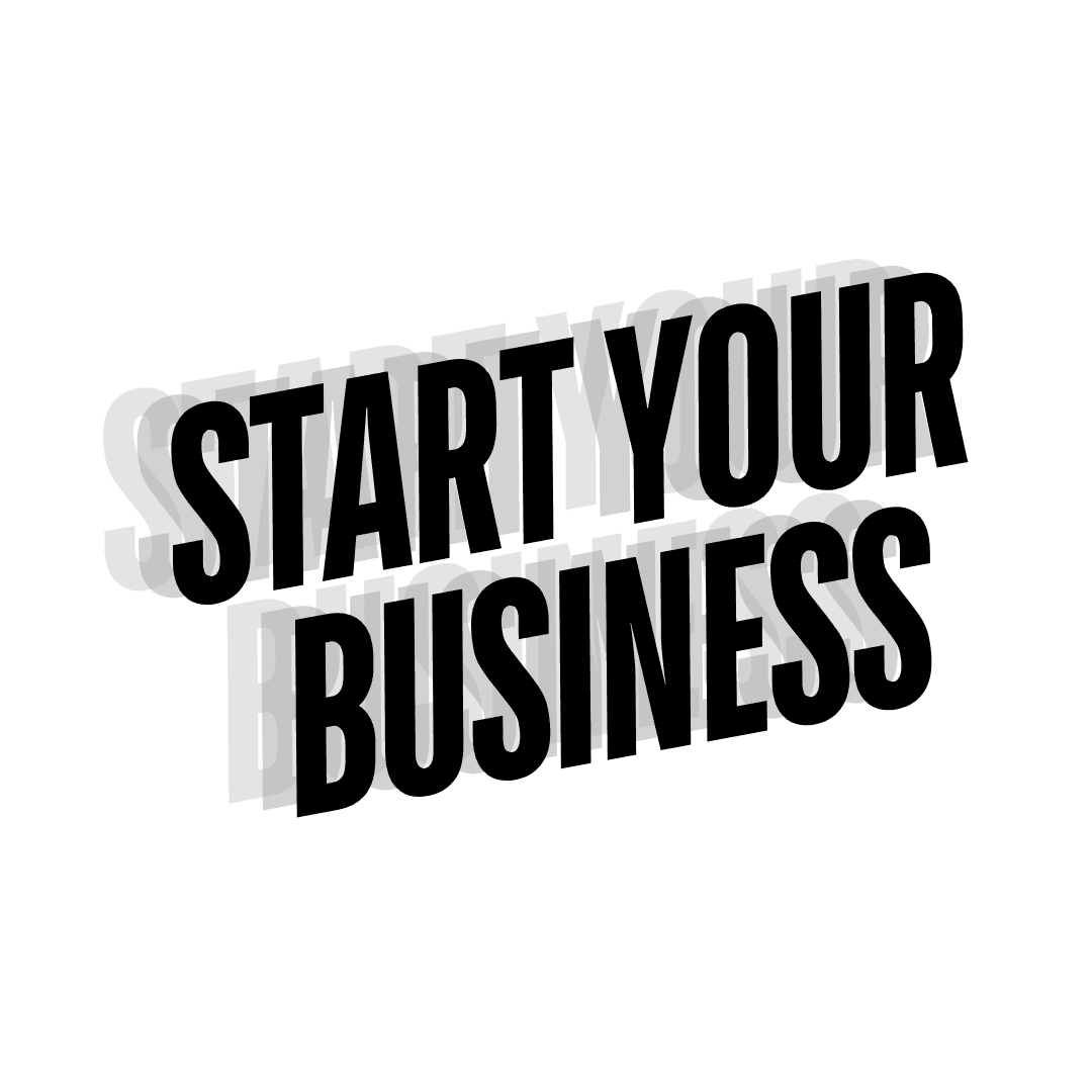 3D text saying 'Start Your Business' with a shadow effect on a blue background.